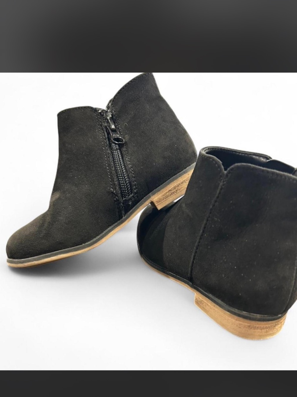 Girls Black Suede Ankle Booties with Side Zip